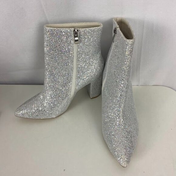 Sparkly Sliver Side Zip Ankle Pointed Toe Disco Boots  Women's Sz 9. - Picture 1 of 6